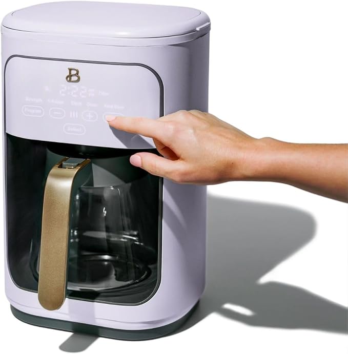 Beautiful 14 Cup Programmable Coffee Maker, Touch Display, 1200W, Brew Strength Control, Keep Warm, Pause & Serve, Glass Carafe, Reusable Filter, Auto Shut-Off, Matte Finish (Lavender)