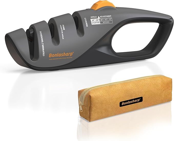 5-Angle Adjustable Knife Sharpener (15°-24°) – Effortless Precision for Kitchen, Bread, Serrated Knives & Scissors | Handheld Sharpener with Self-Adapting Fine Slot for Safe, Reliable Sharpening