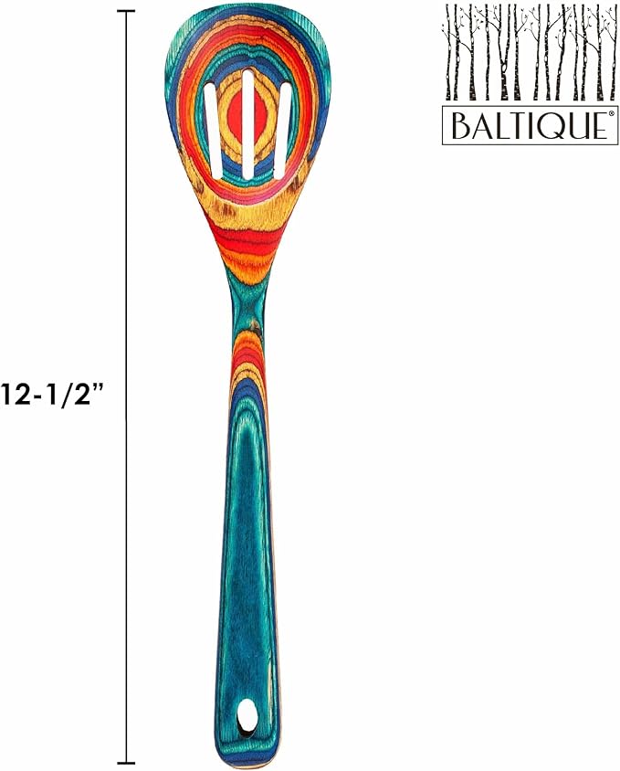 Totally Bamboo Baltique Montego Bay Collection 12-1/2" Wooden Slotted Cooking Spoon, Safe for Nonstick