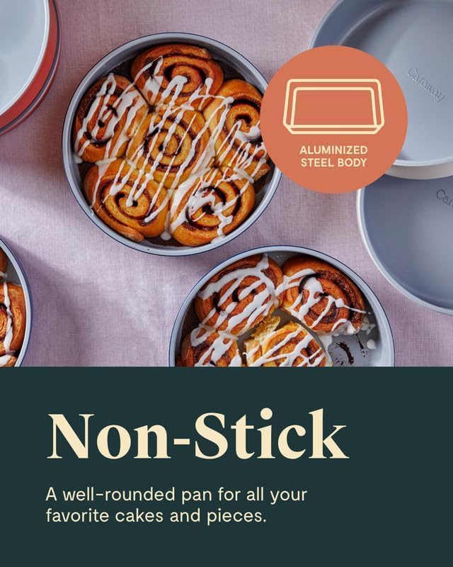 Caraway Non-Stick Ceramic 9” Circle Pan - Naturally Slick Ceramic Coating - Non-Toxic, PTFE & PFOA Free - Perfect for Birthday Cakes, Tartes, & More - Gray