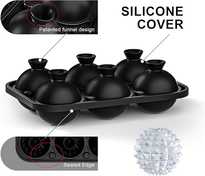 Samuelwrold 3D Ice Ball Mold - Silicone Sphere Ice Tray for Cocktails, Whiskey, Unique Design Silicone Ice Tray for Perfectly Round Ice Balls, Stylish Round Ice for Home Bar and Party (Black)