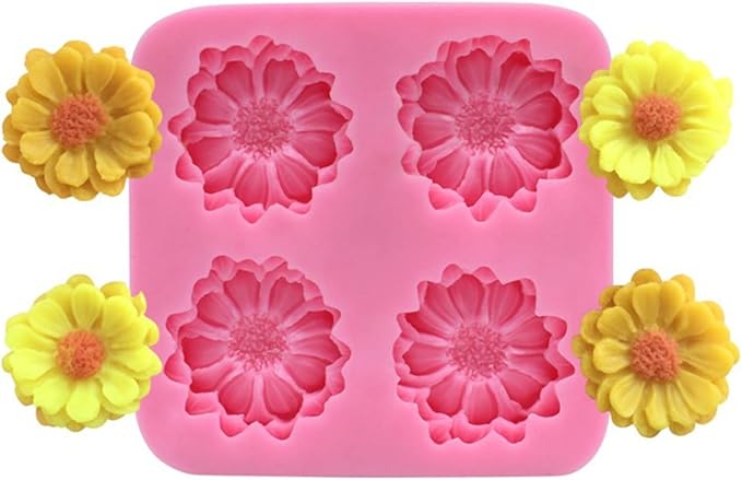 Chrysanthemum Daisy Flower Fondant Cake Silicone Mold, 4 Cavities Chocolate Candy Sugar Cupcake Cookies Mold Polymer Clay Resin Epoxy Mold Bakeware Pastry Tool