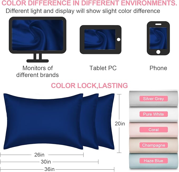Mulberry Silk Pillow Cases Standard Size with Hidden Zipper, Ultra Smooth and Soft Breathable Cooling Silk Satin Pillowcase for Hair and Skin, Gifts for Women Men (Royal Blue, 20x26 Inches, 1 Pack)