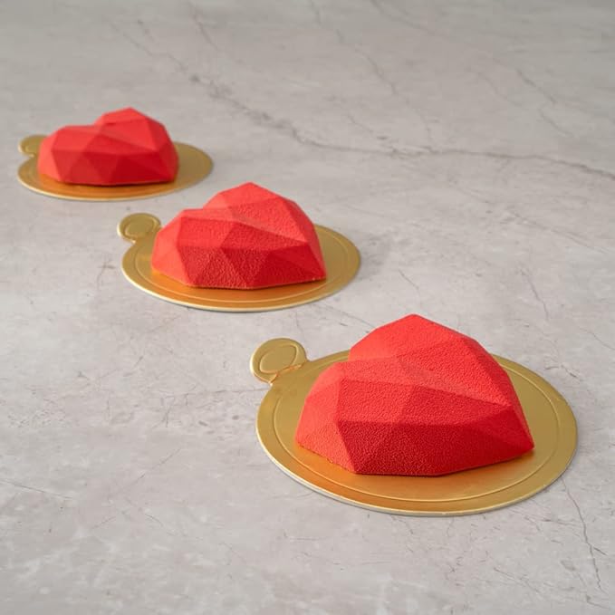 Pastry Tek 8 Cavities Diamond Heart Molds, 10 Oven-Ready Geometric Heart Molds - Flexible, Freezable, White Silicone Heart Baking Molds, Easy Release, For Baking - Restaurantware