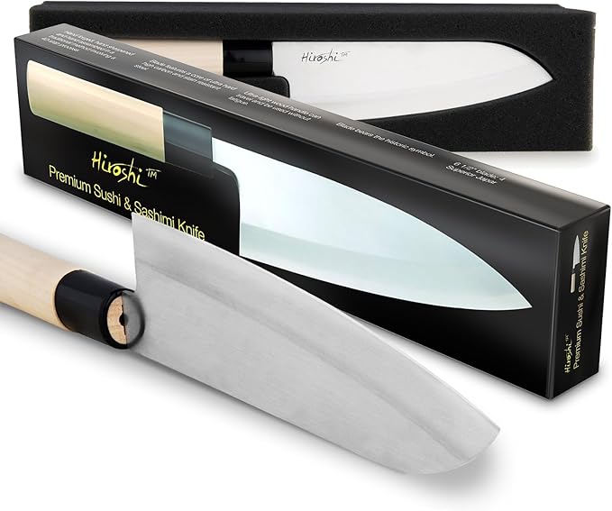 HIROSHI Sushi & Sashimi Knife Set 4-Piece High Carbon Stainless Steel Japanese Chef Knives with Beech Wood Handle Professional Kitchen Knife Set for Precision Cutting