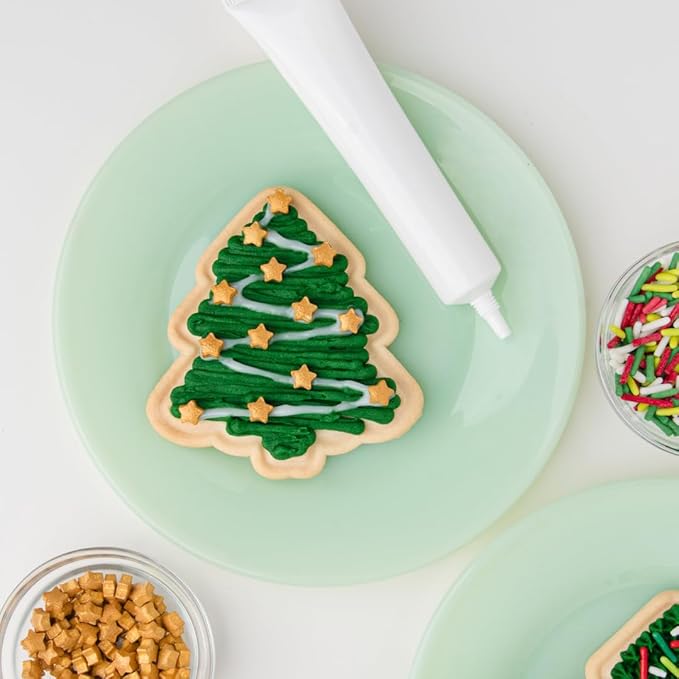 Sweets Indeed Christmas Tree Cookie Decorating Kit | 8 Pre-Baked Tree Cookies with Green & White Frosting and Sprinkles | Holiday Cookie Decorating Set for Kids, Families & Parties – 13.89 oz