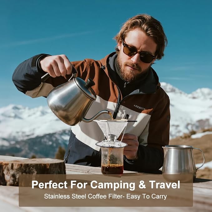 Pour Over Coffee Dripper, Abnaok Stainless Steel Filter,Easy to Clean Paperless Pour Over Coffee Maker,Reusable Filter,Cone Dripper with Removable Cup