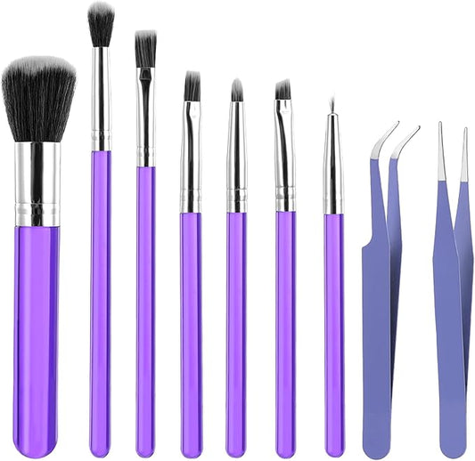 9 Pieces Candy Cookie Decoration Brush Cake Decorating Brushes Tools Set Cakes Pastry Baking Brushes Paint Brush Stainless Steel Straight Curved Tip for Baking Fondant DIY Cake Sugar(Purple Color)