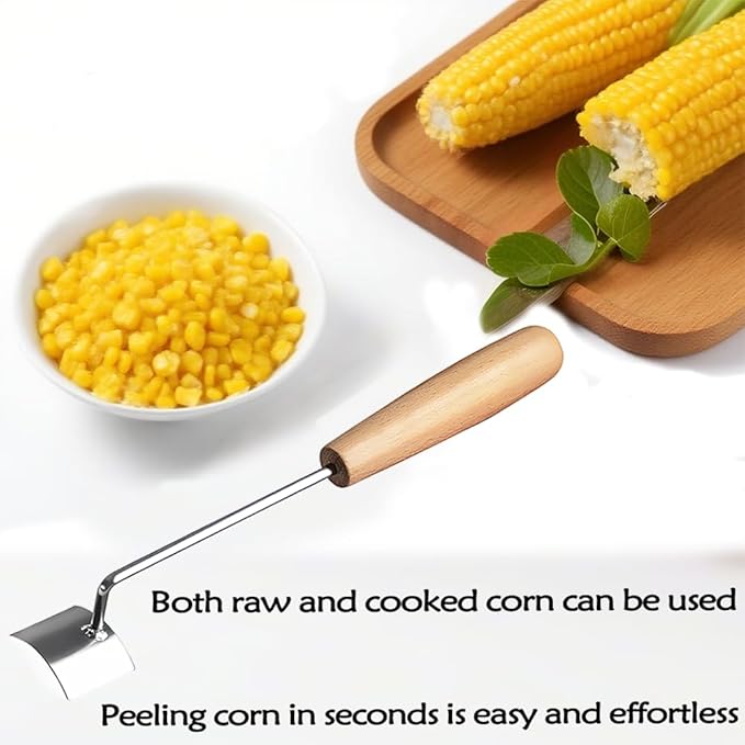 Wooden Handle Corn Peeler with Wear Silicone Gloves - Non Slip Grip for Safe Corn Kernel Removal, Stainless Steel Corn Peeler Cob Stripper for Peelers for Kitchen