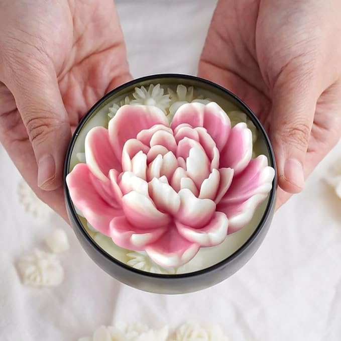 Love Heart Flower Candle Mold for Candle Making Cute 3D Molds for Candles Non-Stick Mould Chocolate Candies Dessert Flower Molds Silicone for Crafts Resin Soap Aroma Candles Mold Home Decoration
