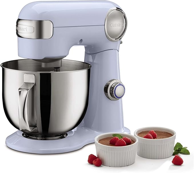 Cuisinart Stand Mixer, 12 Speed, 5.5 Quart Stainless Steel Bowl, Chef’s Whisk, Mixing Paddle, Dough Hook, Splash Guard w/ Pour Spout, Frosted Blue, SM-50BLU,Arctic Blue