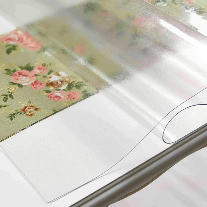 NECAUX Custom Multisize 1.5mm Thick Frosted PVC Table Cover Protector - 36 x 84 Inch Kitchen Wood Grain Vinyl Transparent Table Cover for 7 Foot Plastic Protective Dining Room Table Pad