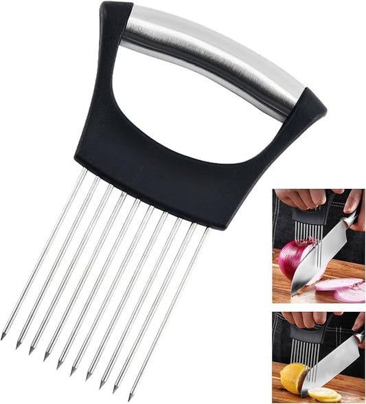 Stainless Steel Onion Holder for Slicing, Lemon Slicer Onion Cutter, Vegetable Cutter for Potato and Tomato, Avocados, Eggs, Food Slicer Assistant Tool for Fruit and Meat