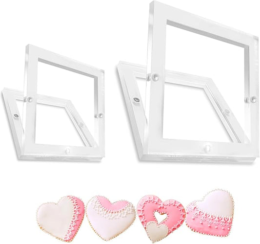 2 Packs Acrylic Cookie Stencils Partner, 3.54" & 6" Magnetic Cookie Stencil Frame Templates Holder for Royal Icing Fondant Airbrushing, Magnetic Template Frame for Cooking Decorating Baking Tool