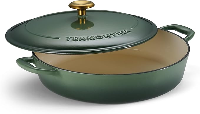 Tramontina Bestow Enameled Cast Iron Braiser Pan with Lid, 4-quart, Cactus with Gold Knob