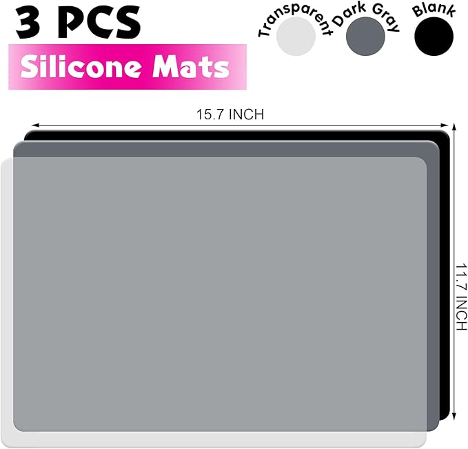 LEOBRO Silicone Mats, 3 PCS 15.7” x 11.7" Silicone Mat for Crafts, Resin Molds, Play Dough Mat, Silicone Sheets for Epoxy Resin, Clay, Crafts