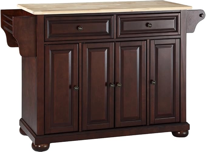 Crosley Furniture Alexandria Wood Top Rolling Kitchen Island Storage Cart, Microwave Stand, Spice Rack, Mahogany