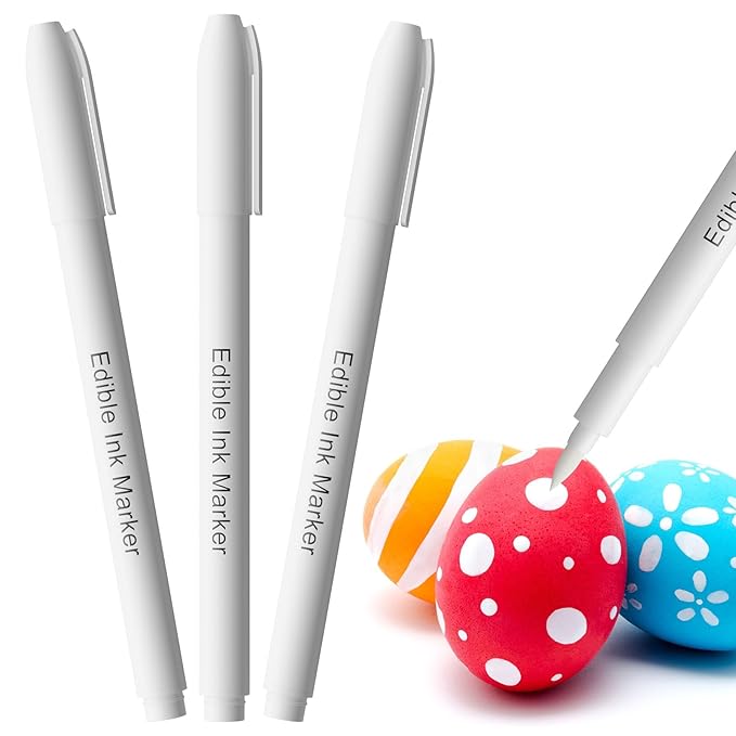 3pcs White Edible Markers for Cookie Decorating, Edible Pen with Upgraded Smooth Tip, Food Grade Gourmet Writer for Decorating Fondant Cakes, Easter Eggs, Frosting, Macaron,Halloween and Christmas Gifts