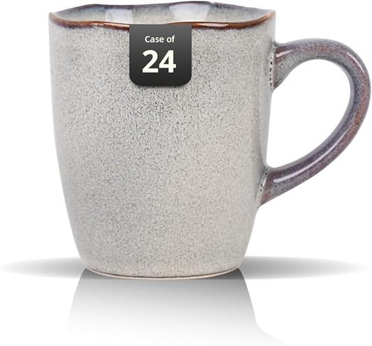 Organic Shape Restaurant Mug 12oz, Commerical Grade Catering Stoneware Coffee Mug in Ir-regular Organic Shape, Chip & Scratch Resistant, Glossy Reactive Glaze Grey, Case of 24