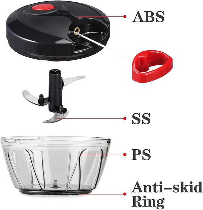 Cambom Manual Food Chopper Vegetable Cutter, Hand String Vegetable Chopper Onions Cutter for Vegetable Fruits Nuts BPA Free Food Safe Material, 550ml Black