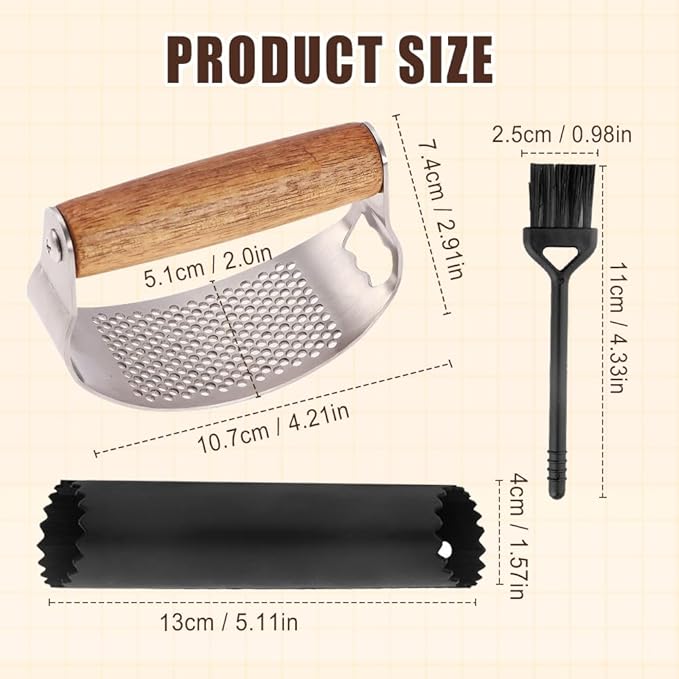 Stainless Steel Garlic Presser, Upgraded Garlic Press Rocker with Peeler and Cleaning Brush, Ergonomic Handle for Cooking Enthusiasts (3 pcs)