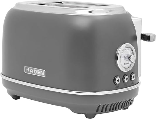 Haden Chelsea 2 Slice Wide Slot Toaster with Adjustable Browning Control, Grey & Chrome