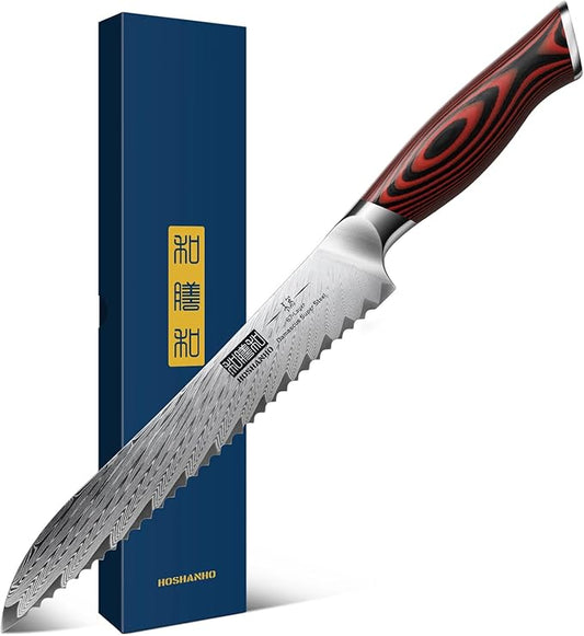 HOSHANHO Bread Knife,8 Inch Serrated Bread Knife Ultra Sharp Damascus Steel Bread Kitchen Knife, Professional Bread Knife for Homemade Bread
