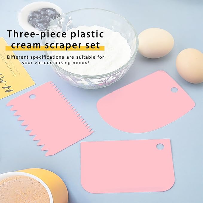Frosting Spatula, Icing Spatula Set - 6", 8", 10" Stainless Steel Offset Cake Spatulas with Non-Slip Handle & 3 Cake Scrapers, Angled Baking & Frosting Decorating Tools