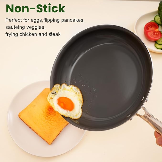 Cookware Set Nonstick Frying Pans, 8,9.5,11 inches Ceramic Non Stick Skillets, Egg Fry Pans for Cooking,PTFE,PFOA,PFAs Free,Oven&Dishwasher Safe,Ash Grey