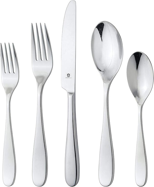 Silverware Set for 16 – 18/10 Stainless Steel Flatware, Mirror Finish, Dishwasher Safe, Durable and Elegant, Rust Resistant, Perfect for Entertaining (80-Piece Set, Fidenza)