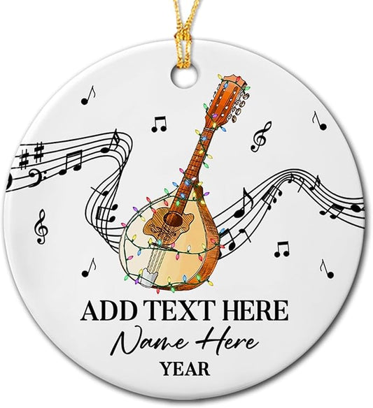 Unique Mandolin Ceramic Christmas Tree Ornament, Customized Year Text Name Keepsake Xmas Ornaments Gift for Mandolin Player Mandolinist Women Men, Personalized Mandolins Instrument Ceramic Ornament
