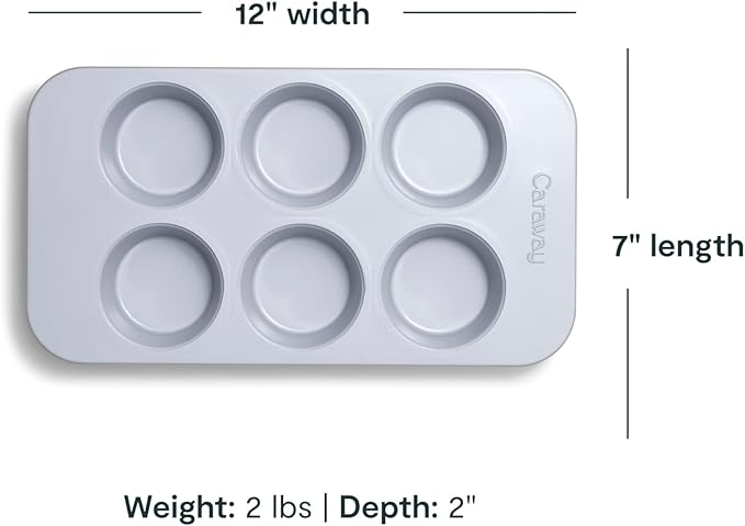 Caraway Nonstick Ceramic 6 Cup Muffin Pan Duo – Non-Toxic, PTFE & PFOA Free – Oven Safe – Aluminized Steel Core – Small Muffin Pan for Baking Cupcakes, Muffins & More - Black