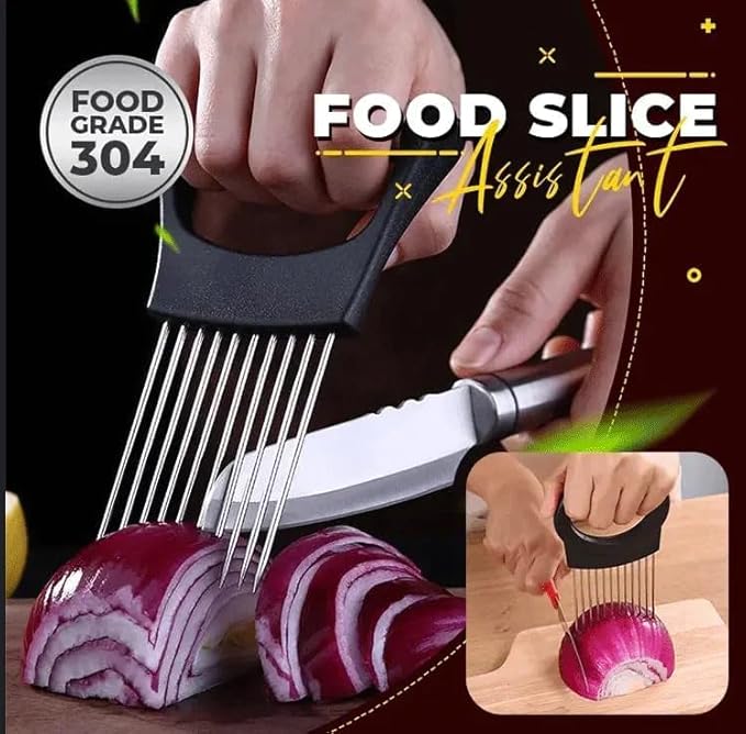 Onion Slice Holder, 2024 New Stainless Steel Holder for Slicing, Chopper Assistant Tool, Cutter for Meat, Onion, Potato, Tomato - Kitchen Gadgets (Pink, 2 Pack)