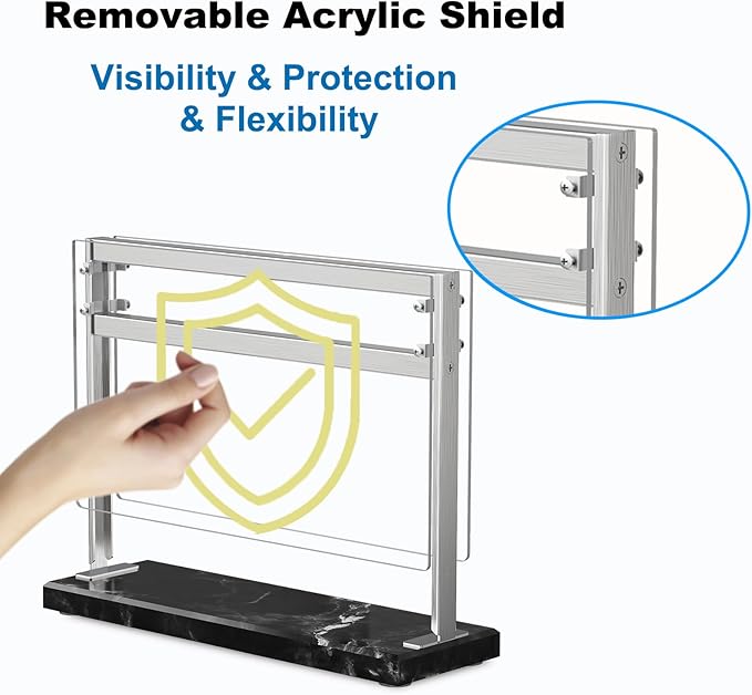 Acrylic Shield Magnetic Knife Block Holder - Marble Base Magnetic Knife Stand for Counter Top -Double Sided Magnetic Knife Holder -Stainless Steel Kitchen Knife Block without Knives -Black