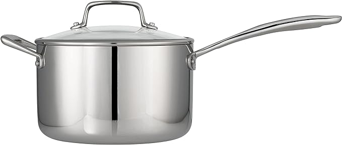 Tramontina Tri-Ply Clad Stainless Steel 4-Quart Sauce Pan with Glass Lid, Induction-Ready, Dishwasher-Safe, NSF-Certified