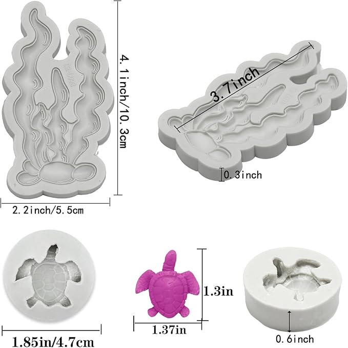 5 PCS Marine Theme Fondant Silicone Mold Seaweed Sea Fish Coral Sea Turtle Shape DIY Handmade Baking Tools, For Theme Cake Cookie Chocolate Candy Decoration Fondant Polymer Clay
