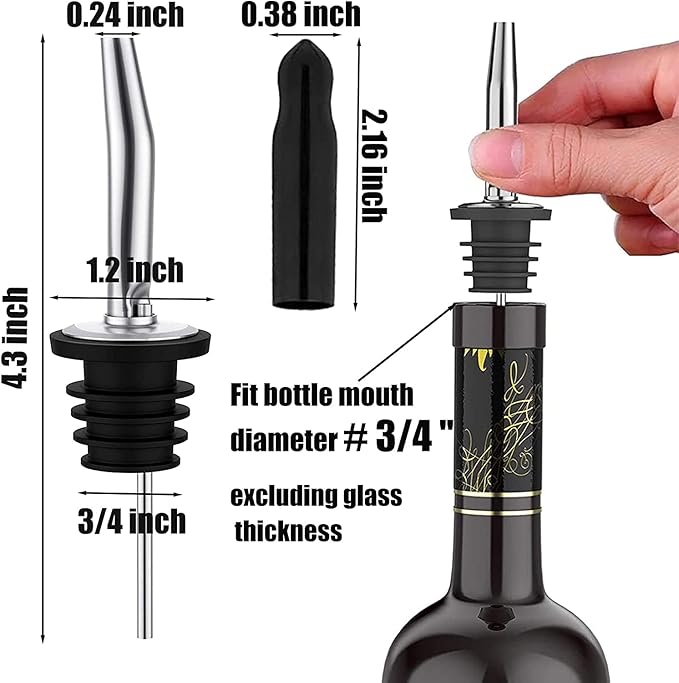 Pafusen 12 Pack Liquor Bottle Pourers, Liquor Pour Spout for Liquor Bottles, Stainless Steel Olive oil Dispenser Spout, Alcohol Pourer Spouts Dust Caps Long Covers, Sliver