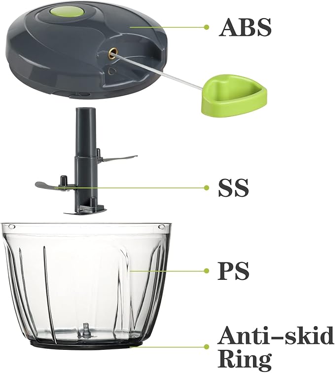 Cambom Manual Food Chopper Vegetable Cutter, Hand String Vegetable Chopper Onions Cutter for Vegetable Fruits Nuts BPA Free Food Safe Material, 650ml Gray