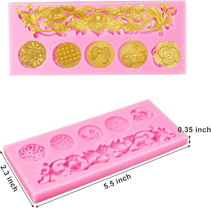 Silicone Fondant Molds, AIMEIKI 3 Pack Baroque Fondant Molds Scroll Border Lace Silicone Molds Curlicues Gum Paste Candy Chocolate Baking Molds for Cake Candy Chocolate DIY Crafts