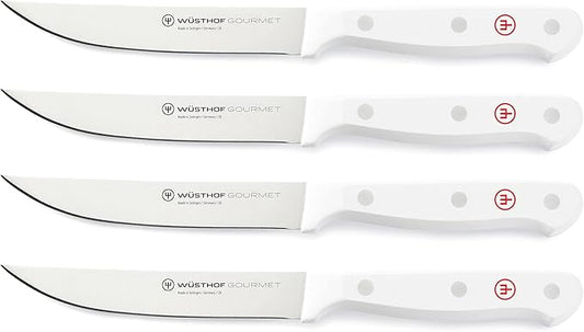 Wusthof 1125460401 Gourmet Four Piece Steak Knife Set, White Handles, 4, Black
