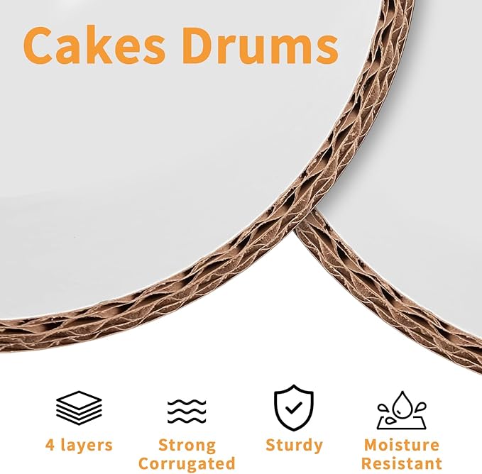 12 Inches White Round Sturdy Cake Board Drums for Displaying Cakes, 1/2 Inch Thick Decorating Supplies White 10-Packs Sturdy Corrugated Cardboard Base, Base para Pastel (12inch/10pcs)