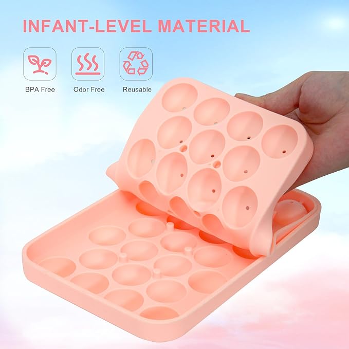 2 PCS Round Ice Cube Mold with Lid for Freezer Stackable Round 25-Ball Silicone Ice Ball Mold Easy to Release, Small Ice BPA-Free Trays for Freezer for Whiskey, Cocktail, Chilling (Pink)