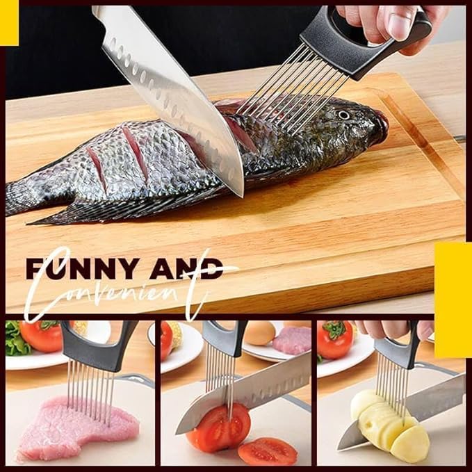Onion Slice Holder, Stainless Steel for Slicing & Cutting Onions, Meat, Potatoes, Tomatoes - Assistant Tool, Kitchen Gadgets (Pink, 1 Pack)