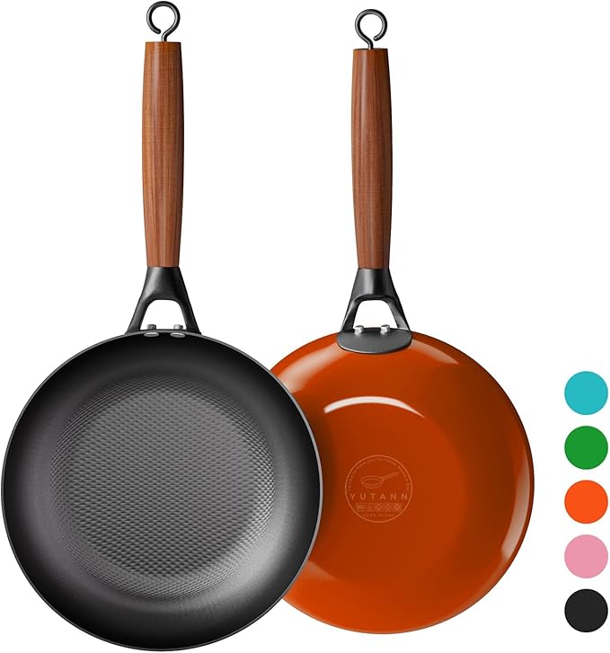 YUTANN 10 Inch Nonstick Cast Iron Pan - Pre-Seasoned Skillet with Oil-Saving Diamond Textured, Removable Acacia Wood Handle, Compatible with All Stovetops & Oven