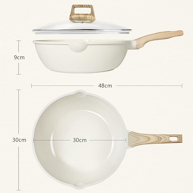GiPP Ceramic Nonstick Deep Frying Pan Skillet, 12" Saute Pan with Lid, Induction Cookware Non Stick Cooking Pan, PTFE PFOA PFOS APEO Free,White