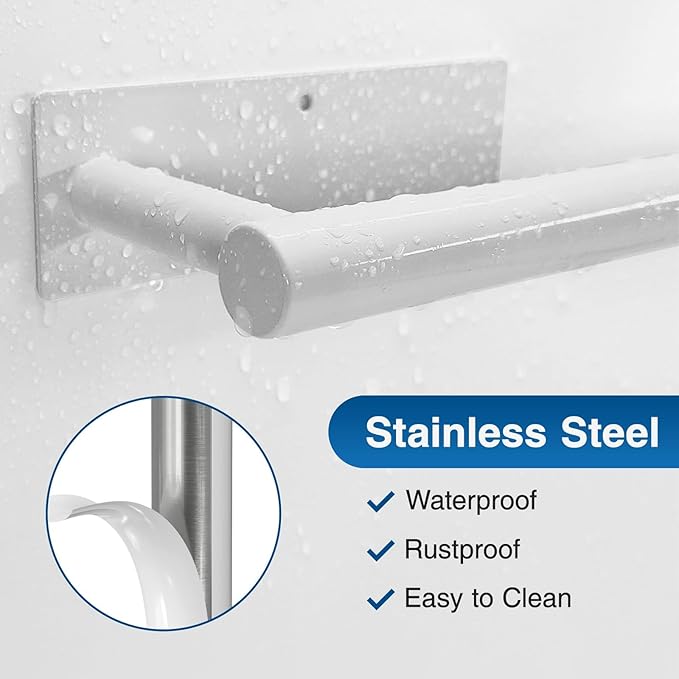 Paper Towel Holder - Self-Adhesive or Drilling, White, Wall Mounted, SUS304 Stainless Steel Kitchen Roll Dispenser Under Cabinet