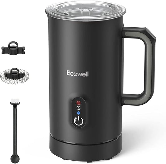ECOWELL Automatic Milk Frother Heater Milk Boiler, 4 in 1 Electric Coffee Steamer for Heating Milk, Warm and Cold Foam, Coffee Latte, Macchiato, Cappuccinos, Hot Chocolate WMMF01, 8.1oz/240ml,Black