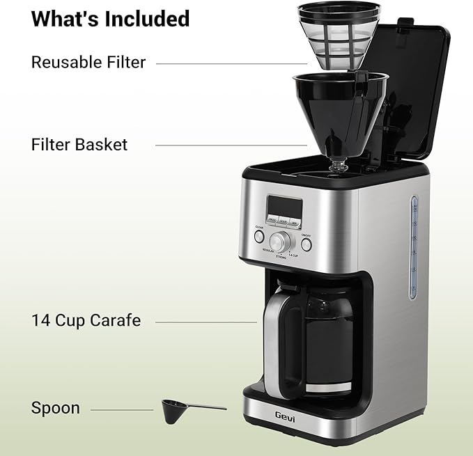 Gevi 14 Cup Coffee Maker Programmable with 1-4 Cup Setting,Stainless Steel Drip Coffee Machine, Strong Brew,Pause-Serve,Keep warm & Auto Shut off