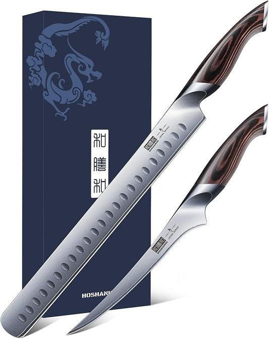HOSHANHO BBQ Carving Knife Set, Brisket Slicing & Boning Knife for Meat Cutting, Professional Ultra Sharp Butcher Carving Knife in Japanese High Carbon Steel
