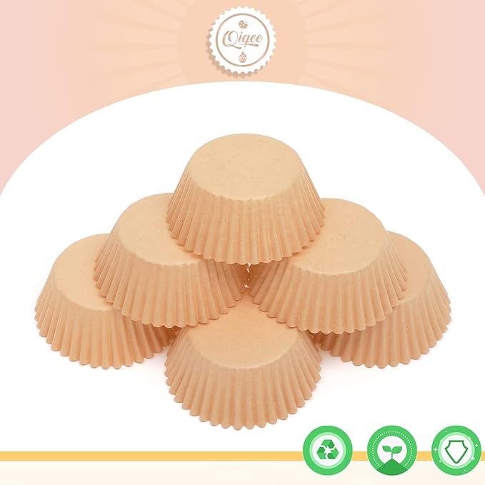 qiqee 600pcs Natural Cupcake Liners Muffin Linner No Smell, Food Grade Brown Baking Cups（Standard Size）
